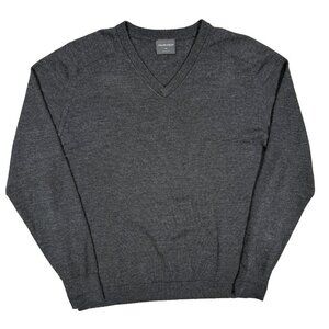 Galvin Green 100% Merino Wool V-Neck Knit Sweater Grey Pullover XXL